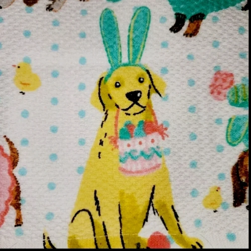 2pc Easter Bunny Lab Dachshund Beagle Dog Kitchen Towel Set Isaac Mizrahi New